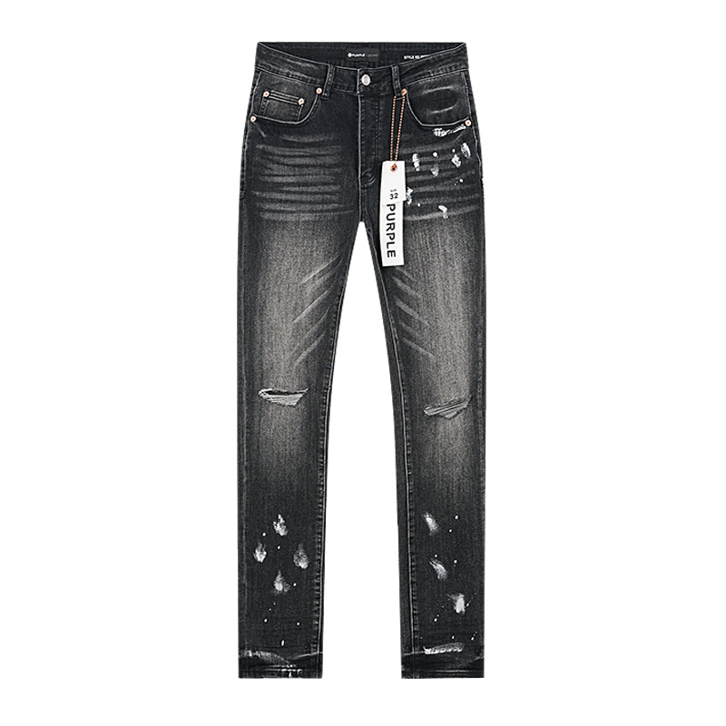 Purple Brand Washed Ripped Slim Fit Denim Jeans Black PU145