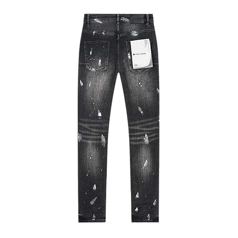Purple Brand Washed Ripped Slim Fit Denim Jeans Black PU145