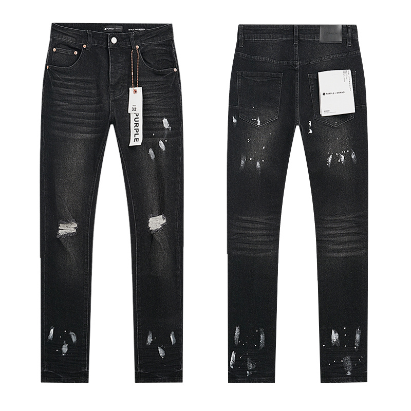 Purple Brand Washed Ripped Slim Fit Denim Jeans Black PU160