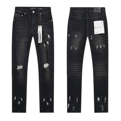 Purple Brand Washed Ripped Slim Fit Denim Jeans Black PU160 01