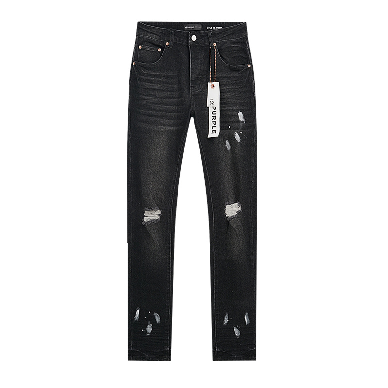 Purple Brand Washed Ripped Slim Fit Denim Jeans Black PU160