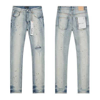 Purple Brand Washed Ripped Slim Fit Denim Jeans Light Blue PU143 01