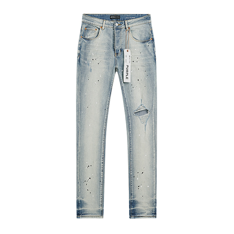 Purple Brand Washed Ripped Slim Fit Denim Jeans Light Blue PU143