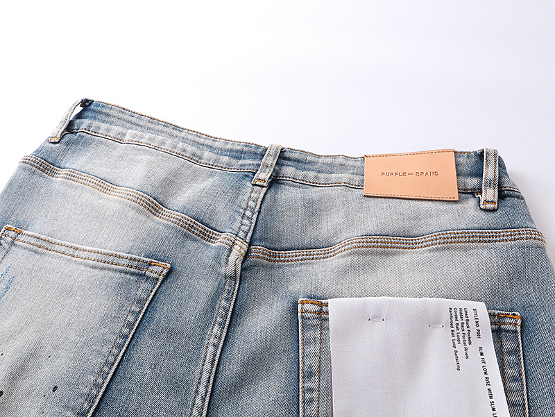 Purple Brand Washed Ripped Slim Fit Denim Jeans Light Blue PU143