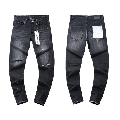Purple Brand Washed Ripped Stacked Denim Jeans Black PU100 01