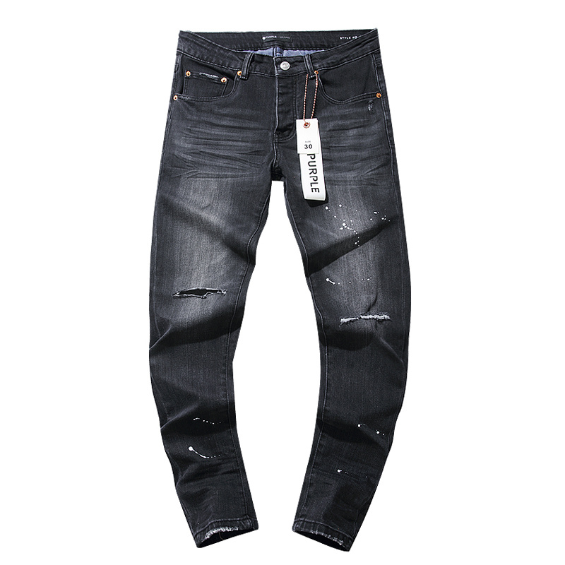 Purple Brand Washed Ripped Stacked Denim Jeans Black PU100