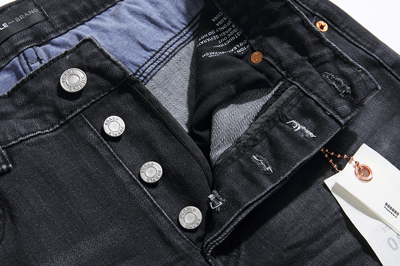 Purple Brand Washed Ripped Stacked Denim Jeans Black PU100