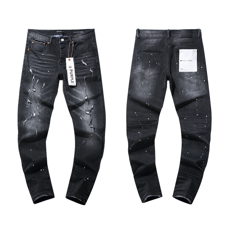 Purple Brand Washed Ripped Stacked Denim Jeans Black PU102