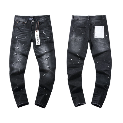 Purple Brand Washed Ripped Stacked Denim Jeans Black PU102 01