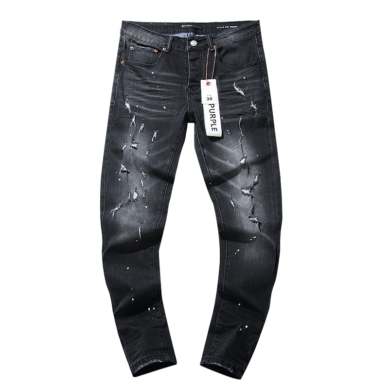 Purple Brand Washed Ripped Stacked Denim Jeans Black PU102