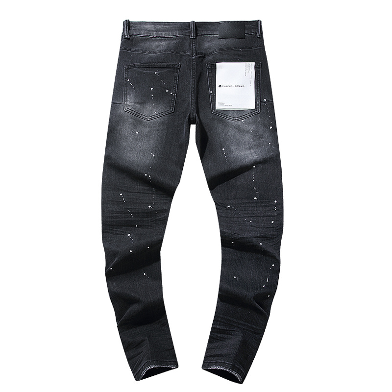 Purple Brand Washed Ripped Stacked Denim Jeans Black PU102