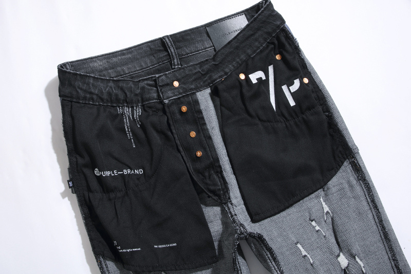 Purple Brand Washed Ripped Stacked Denim Jeans Black PU102