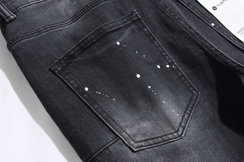 Purple Brand Washed Ripped Stacked Denim Jeans Black PU102