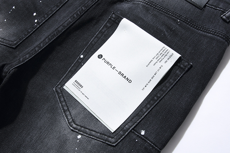 Purple Brand Washed Ripped Stacked Denim Jeans Black PU102