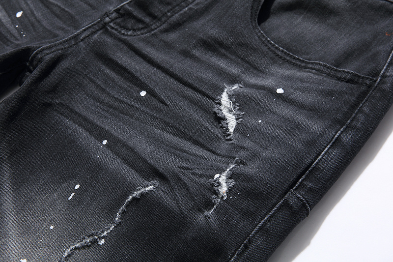 Purple Brand Washed Ripped Stacked Denim Jeans Black PU102