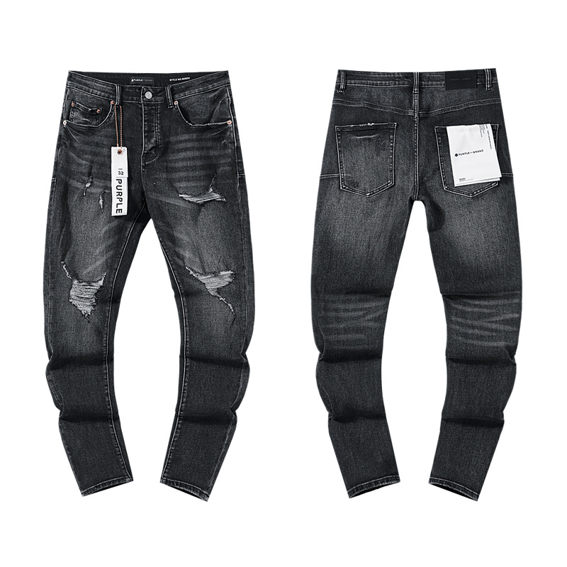 Purple Brand Washed Ripped Stacked Denim Jeans Black PU130