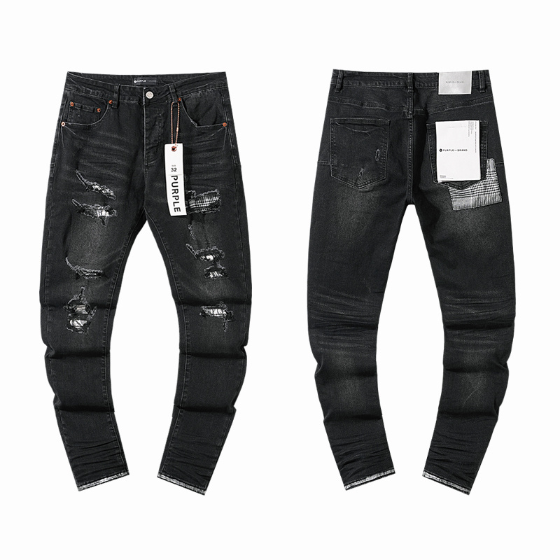 Purple Brand Washed Ripped Stacked Denim Jeans Black PU136