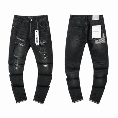 Purple Brand Washed Ripped Stacked Denim Jeans Black PU136 01
