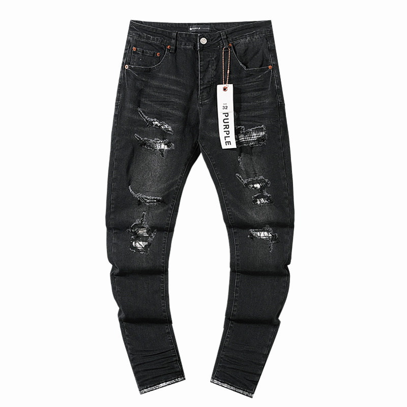 Purple Brand Washed Ripped Stacked Denim Jeans Black PU136