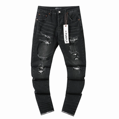 Purple Brand Washed Ripped Stacked Denim Jeans Black PU136 02