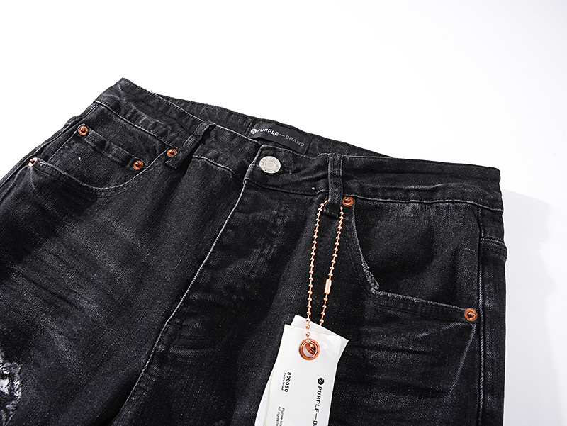 Purple Brand Washed Ripped Stacked Denim Jeans Black PU136