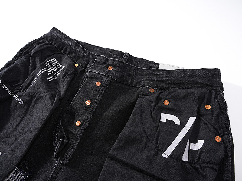 Purple Brand Washed Ripped Stacked Denim Jeans Black PU136