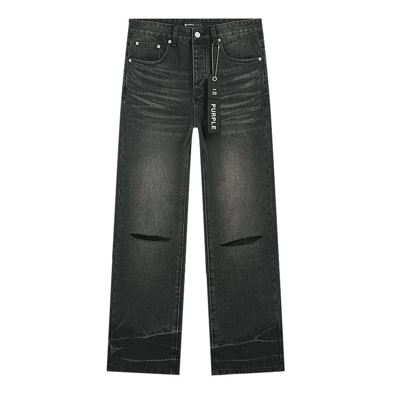 Purple Brand Washed Ripped Wide Leg Denim Jeans Black PU818