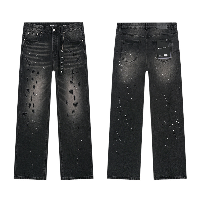 Purple Brand Washed Ripped Wide Leg Denim Jeans Black PU820