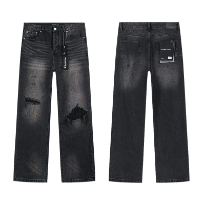 Purple Brand Washed Ripped Wide Leg Denim Jeans Black PU828 01