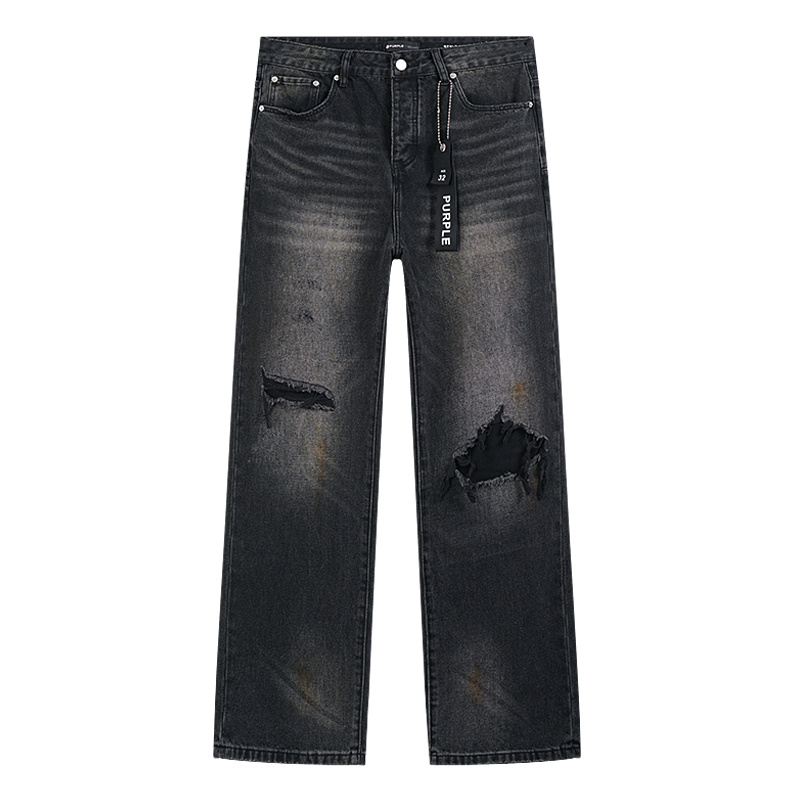 Purple Brand Washed Ripped Wide Leg Denim Jeans Black PU828