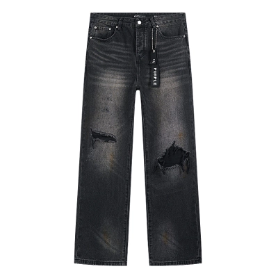 Purple Brand Washed Ripped Wide Leg Denim Jeans Black PU828 02
