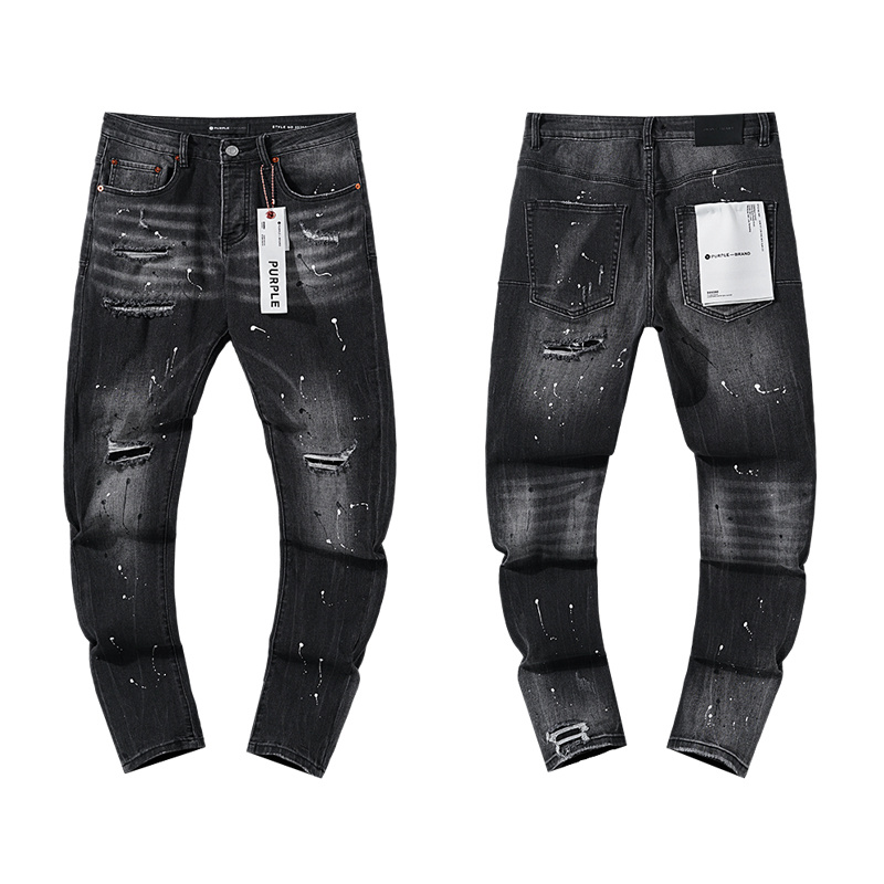 Purple Brand Washed Stacked Biker Denim Jeans Black PU122