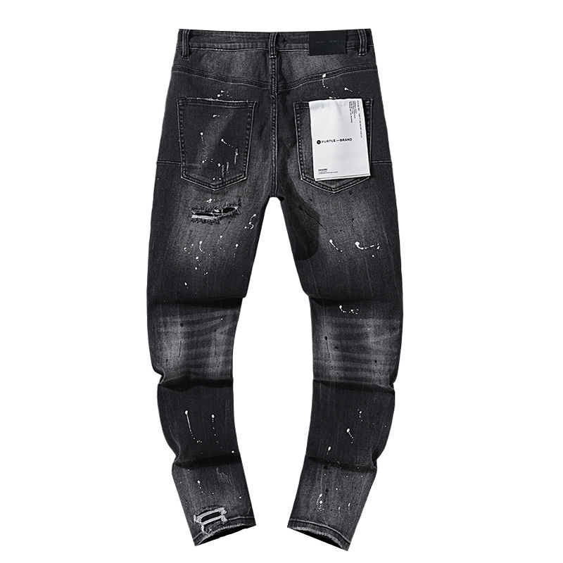 Purple Brand Washed Stacked Biker Denim Jeans Black PU122