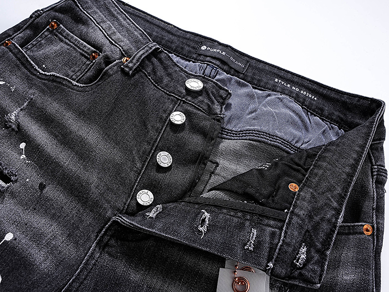 Purple Brand Washed Stacked Biker Denim Jeans Black PU122