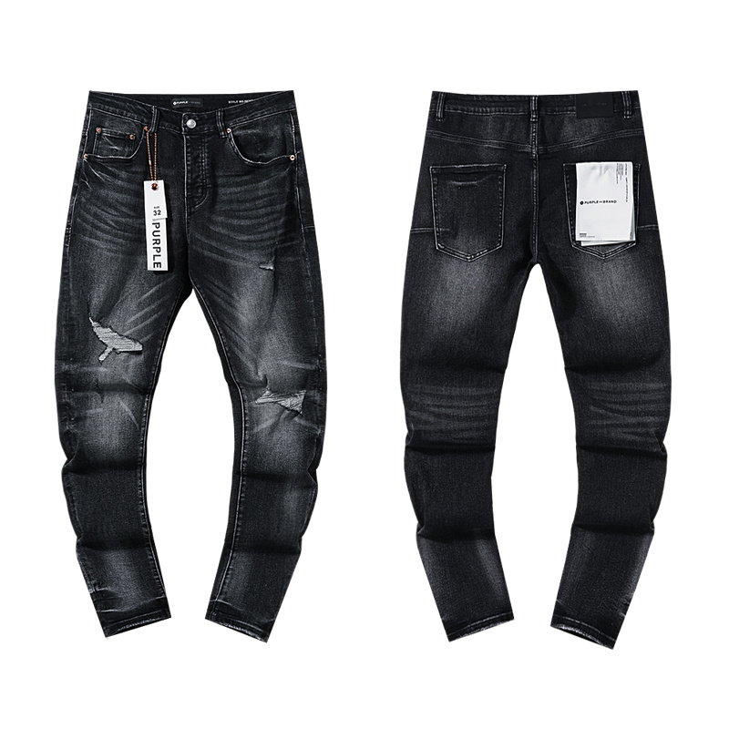 Purple Brand Washed Stacked Biker Denim Jeans Black PU128