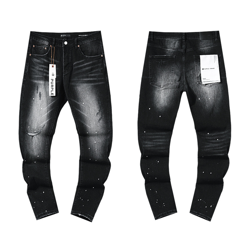 Purple Brand Washed Stacked Biker Denim Jeans Black PU129