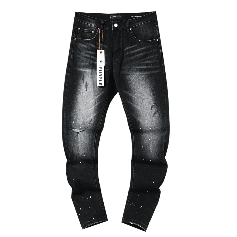 Purple Brand Washed Stacked Biker Denim Jeans Black PU129