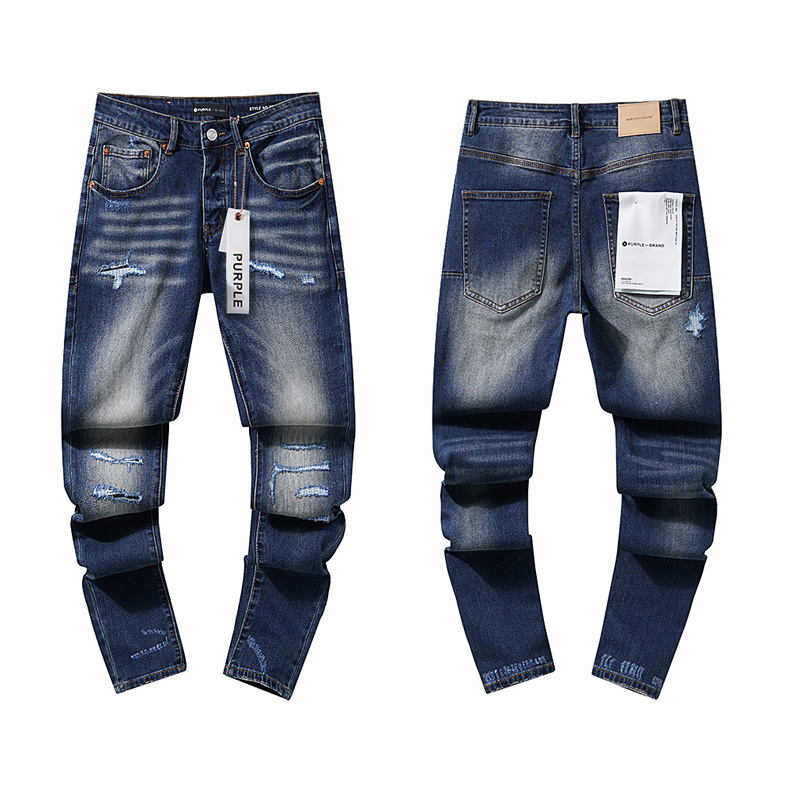 Purple Brand Washed Stacked Biker Denim Jeans Blue PU115