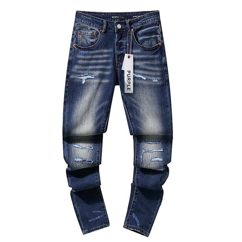 Purple Brand Washed Stacked Biker Denim Jeans Blue PU115