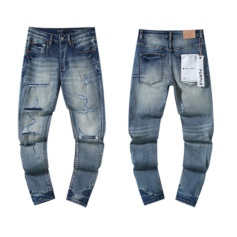 Purple Brand Washed Stacked Biker Denim Jeans Blue PU119