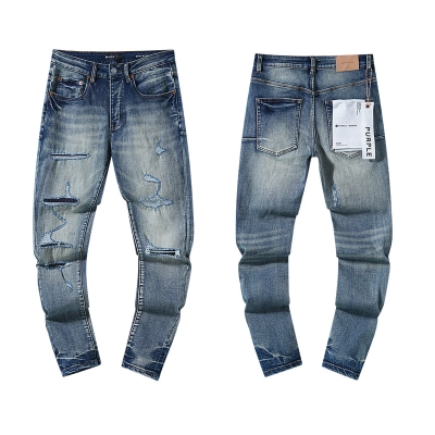 Purple Brand Washed Stacked Biker Denim Jeans Blue PU119 02