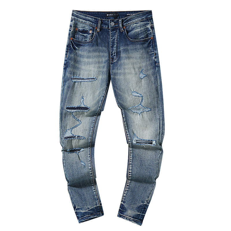 Purple Brand Washed Stacked Biker Denim Jeans Blue PU119