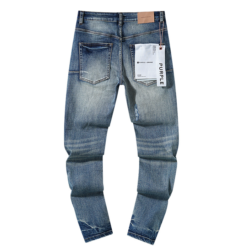 Purple Brand Washed Stacked Biker Denim Jeans Blue PU119