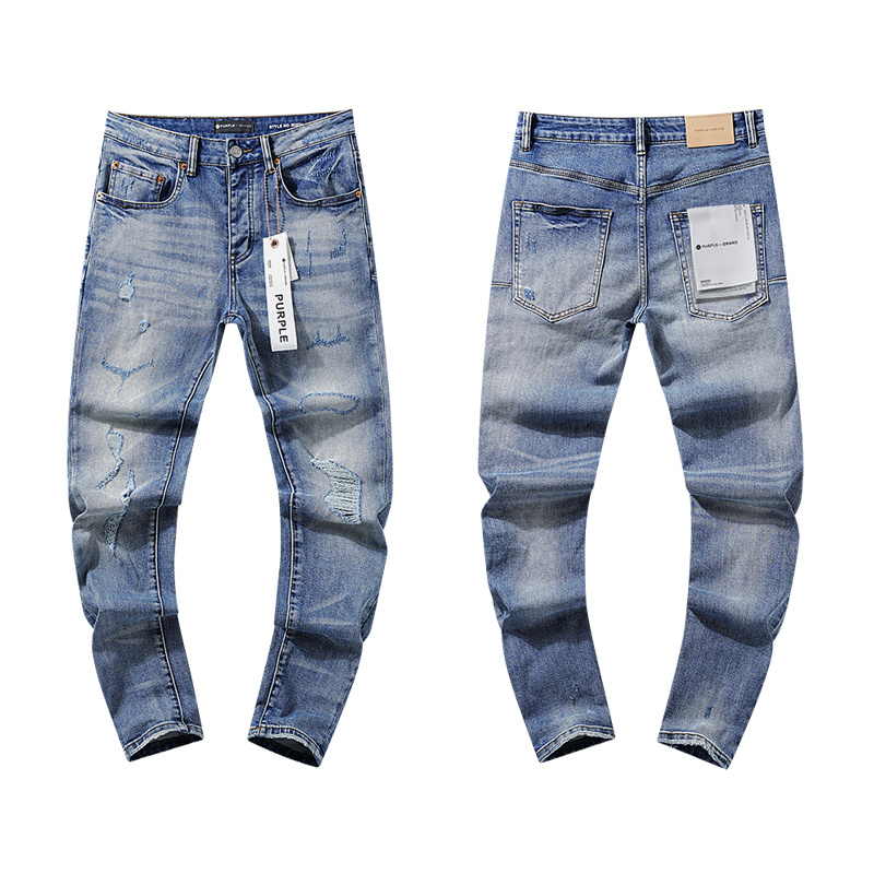 Purple Brand Washed Stacked Biker Denim Jeans Light Blue PU109