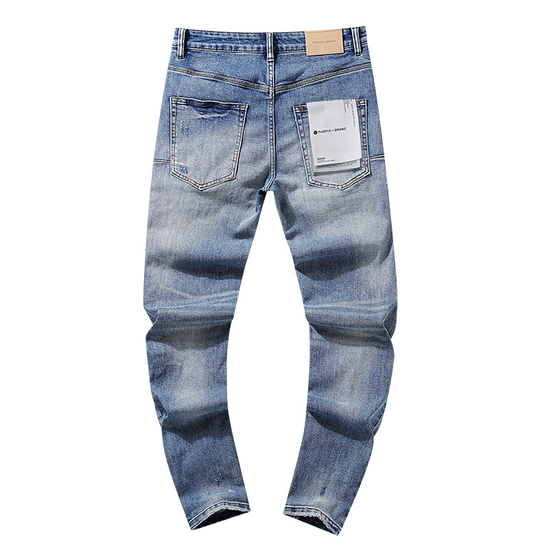 Purple Brand Washed Stacked Biker Denim Jeans Light Blue PU109