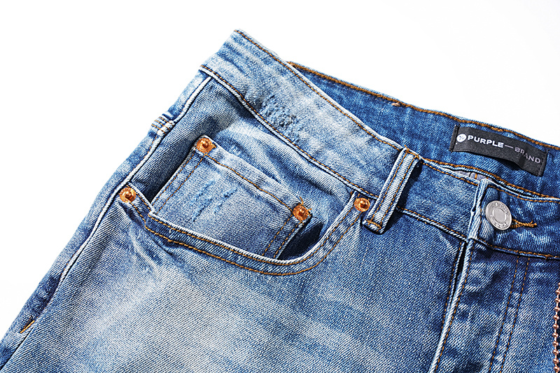 Purple Brand Washed Stacked Biker Denim Jeans Light Blue PU109