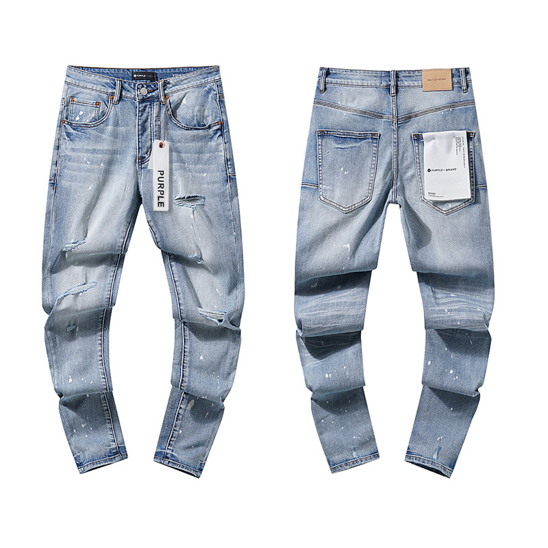 Purple Brand Washed Stacked Biker Denim Jeans Light Blue PU114