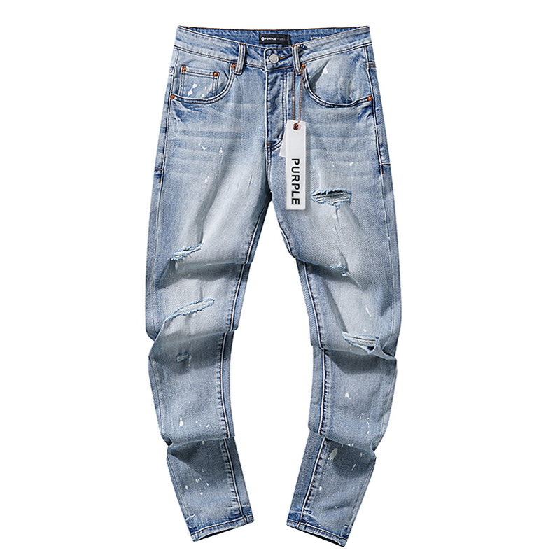 Purple Brand Washed Stacked Biker Denim Jeans Light Blue PU114