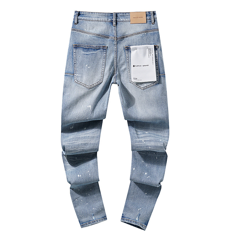 Purple Brand Washed Stacked Biker Denim Jeans Light Blue PU114