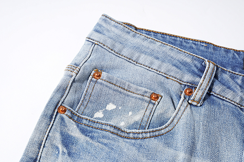 Purple Brand Washed Stacked Biker Denim Jeans Light Blue PU114